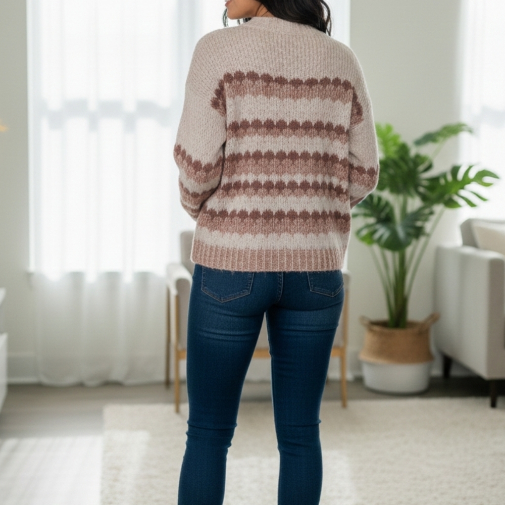 Elsamanda Chic Striped Women's Sweater in Pink and Cream Size M Made In Italy - Picture 4 of 16